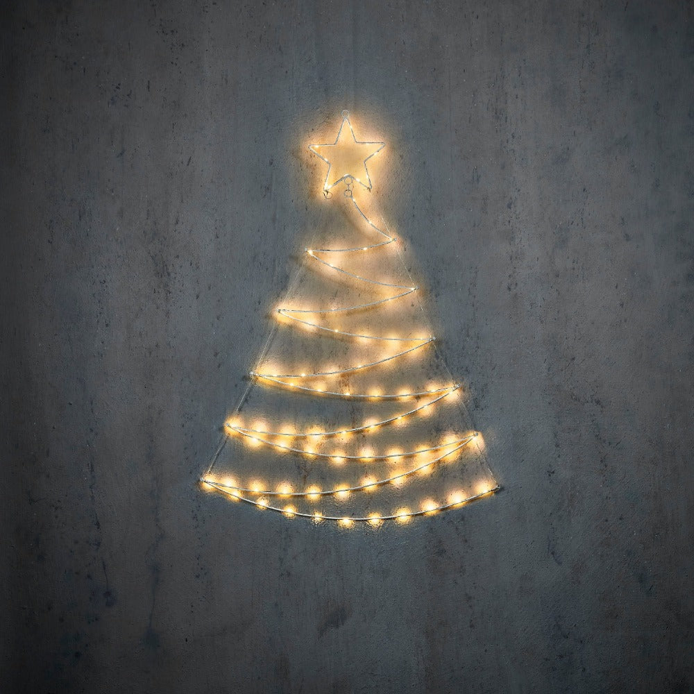 Albero Base Argento con 80 LED Bianco Caldo 78 x 110 cm
