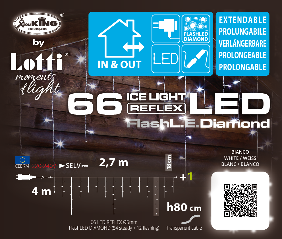 Cascata Luci 66 LED Icelight 2,70 mt x 80 cm Bianco Freddo