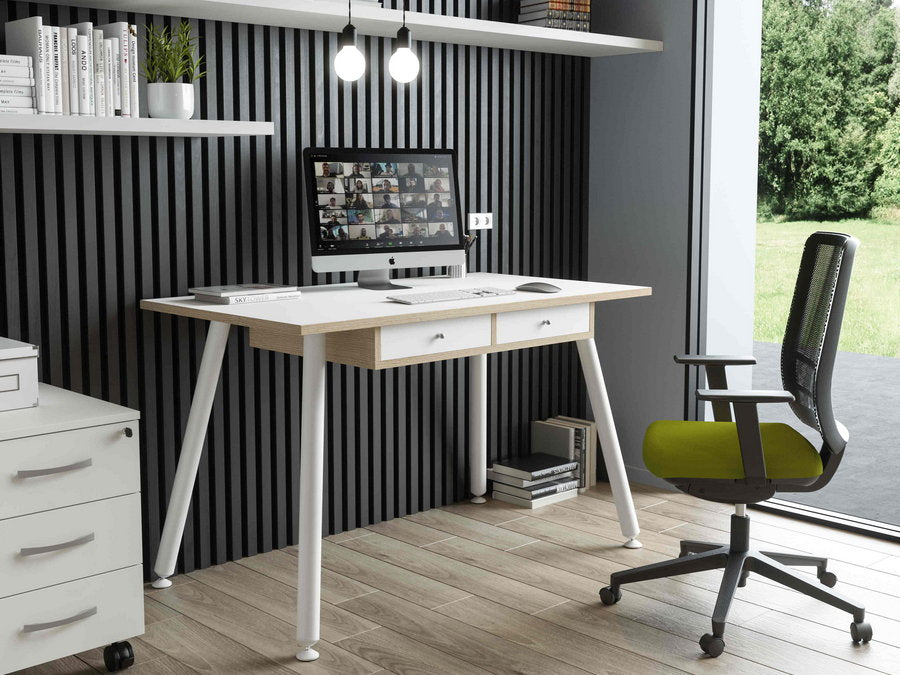 Scrivania Home Office con Cassetti e Gambe in Metallo