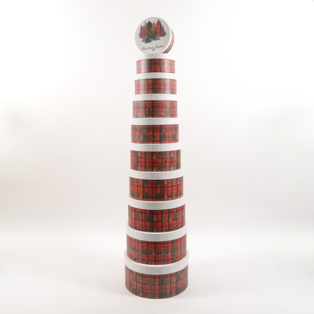Scatola in Carta Tonda Fondo Coperchio White Tartan 22 x 22 x 11 cm